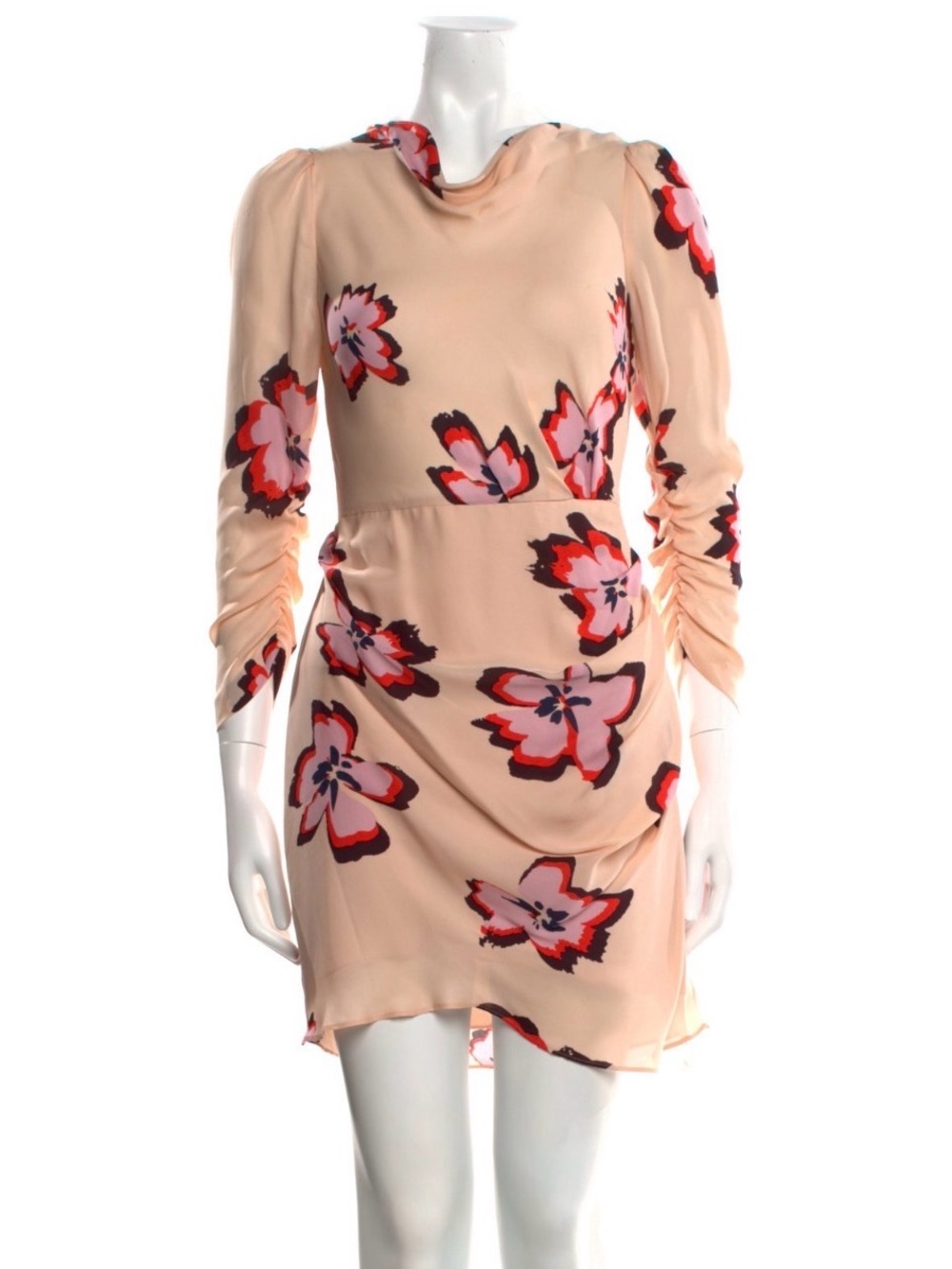 A.L.C. Peach Floral Ruched Sleeve Mini Dress